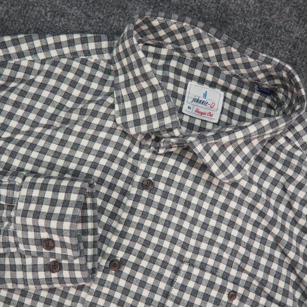 Johnnie-O Flannel Mens XL Hangin Out Gray Gingham Plaid Long Sleeve Button Down